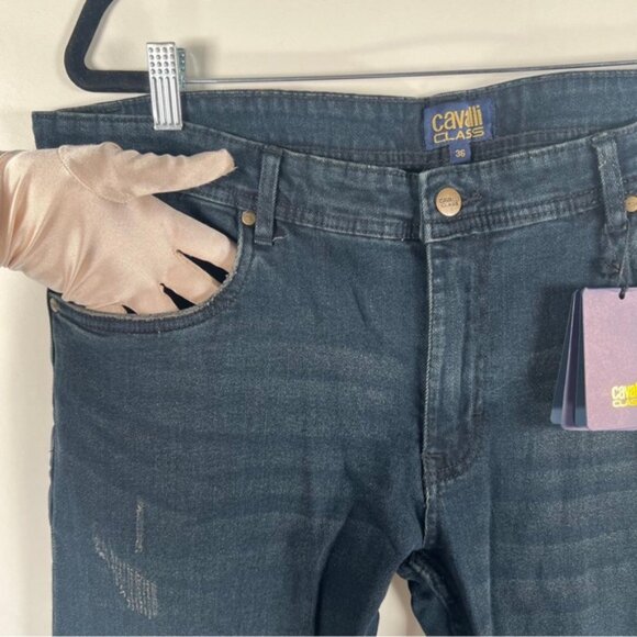 NWT CAVALLI CLASS SLIM STRAIGHT Distressed Jeans OXJ211 DS028 Size 36X30‎ - Picture 9 of 13